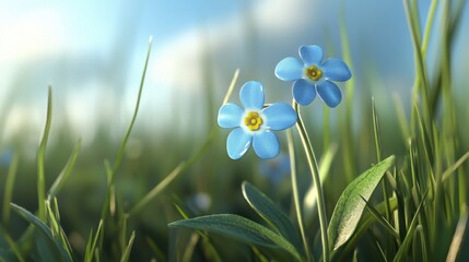 Poster - A detailed 3D-rendered forget-me-not flower in soft blue.