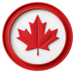 Poster - Red Maple Leaf Emblem in a Red Circle Frame on Transparent Backdrop Design