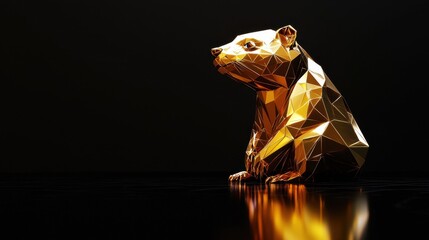 Poster - A faceted low-poly golden beaver sitting, sculpted with metallic textures.