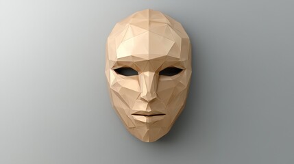 Poster - A faceted low-poly golden mask with a mysterious and futuristic aesthetic.