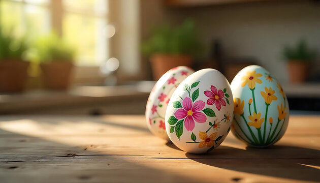 Vibrant Easter Elegance Geometric Eggs Nestled in a Spring Garden,Happy Easter Greeting Card with Easter Egg and Flowers. Easter Concept, happy easter 2025, generative ai