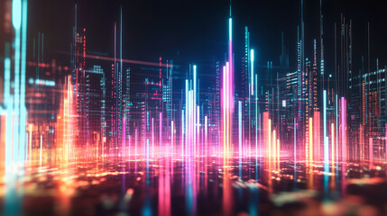 Poster - Abstract financial background with glowing stock charts and bar graphs