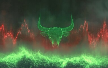 Aufkleber - Digital Illustration of Bull Market Concept with Green and Red Stock Market Graph Patterns