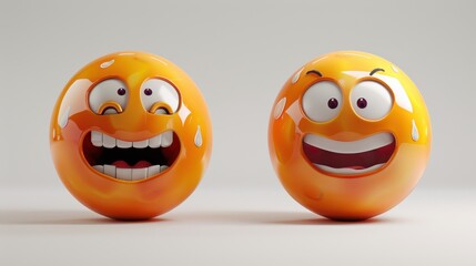 Fototapete - 3D realistic emoji from an elevated and diagonal perspective, capturing detailed textures and expressions on a white background