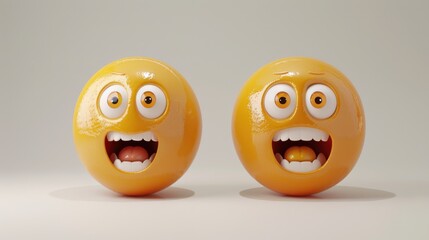 Fototapete - 3D realistic emoji from an elevated and diagonal perspective, capturing detailed textures and expressions on a white background
