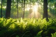 © Alexander Chaykin - Nature's serene sunrise, soft morning light illuminates a verdant fern forest.
