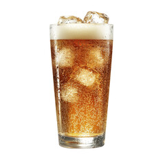 Poster - Refreshing glass of carbonated beverage with ice cubes and foam