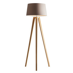 Poster - Modern wooden floor lamp with beige shade, perfect for stylish interiors. This elegant lighting fixture enhances any room ambiance with its minimalist design