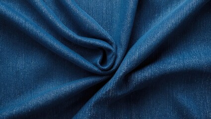 Poster - Blue textured fabric close-up showing intricate weave pattern and soft folds with Copy Space.