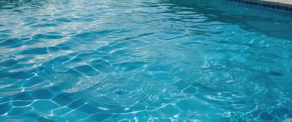 Poster - Clear blue swimming pool water with ripples and reflections creating a tranquil aquatic scene Copy Space