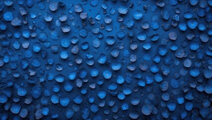 Poster - Blue background with water droplets creating a textured pattern and varying sizes of circles Copy Space