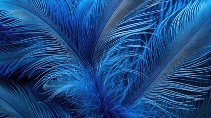 Poster - Vibrant blue feathers with intricate details and textures suitable for background designs or artistic use Copy Space
