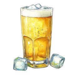 Poster - Refreshing glass of cold beverage with ice cubes, perfect for hot days. Enjoy crisp taste and bubbly texture that brings joy to any occasion