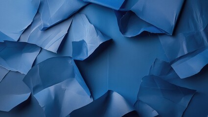 Poster - blue crumpled paper texture background with various shades and folds suitable for design projects co