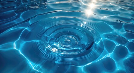 Poster - Close-up of water surface with ripples and reflections of sunlight creating a shimmering effect Copy Space