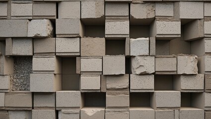 Poster - Abstract arrangement of concrete blocks with varying textures and recesses suitable for background or architectural themes Copy Space