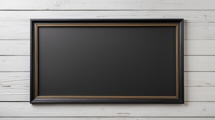 Poster - Black framed chalkboard on white wooden wall with ample empty space for copy text