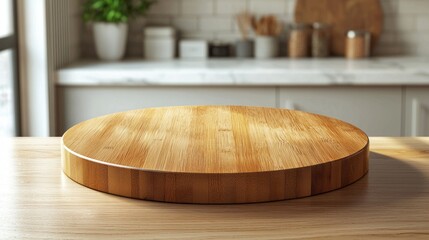 Poster - A beautifully crafted round wooden tabletop sits empty, inviting inspiration for delicious meals