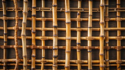 Poster - Woven bamboo texture background with intricate patterns and natural hues suitable for various design applications Copy Space