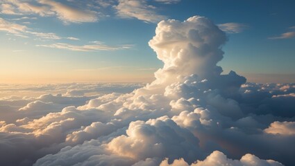 Poster - Dramatic cloud formation at sunset with vibrant colors and soft light illuminating the sky Copy Space