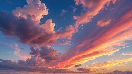 Poster - Vibrant sunset sky with colorful clouds in shades of pink, orange, and blue with open space for text Copy Space