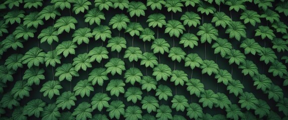 Poster - seamless pattern of lush green leaves layered in a repetitive design on a dark background with copy 