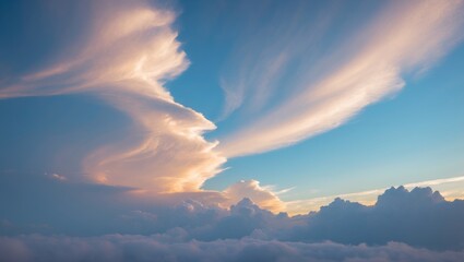 Poster - Colorful Cloud Formation Under a Clear Sky with Soft Pastel Hues and Copy Space for Text