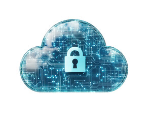 Fototapete - digital cloud storage icon featuring padlock, symbolizing security and protection. design incorporates circuit patterns and blue color scheme, conveying modern technological feel