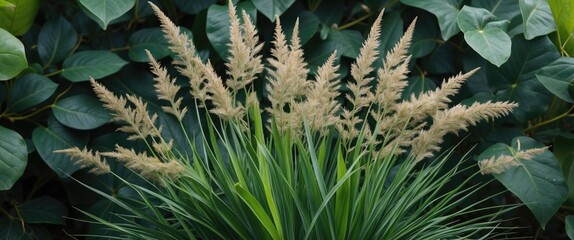 Poster - Pampas grass and green foliage background with natural lighting and ample copy space for text placement.