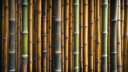 Poster - bamboo stalks in various shades of green and brown creating a textured background with natural patte