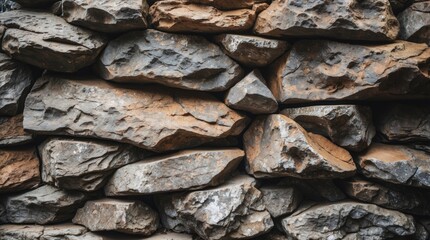 Poster - Textured natural stone wall with varied shapes and colors suitable for construction or landscape design projects. Copy Space