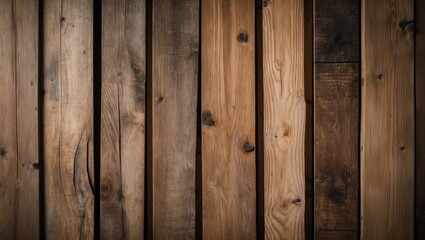 Poster - Wooden Plank Wall Background with Various Shades of Brown and Grain Patterns Copy Space