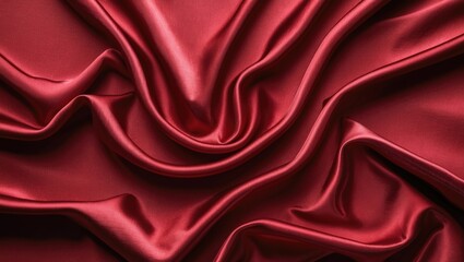 Poster - Red satin fabric texture with smooth drapes and soft folds ideal for backgrounds and textile design. Copy Space