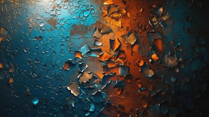 Poster - Textured abstract background with multicolored layers and peeling paint in blue and orange tones suitable for various design applications Copy Space