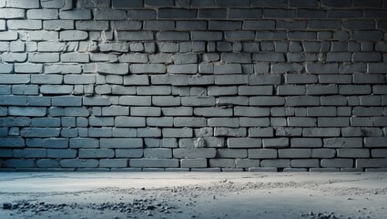 Poster - gray brick wall interior with concrete floor and scattered gravel providing ample copy space for tex