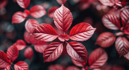 Poster - red foliage with vibrant details under soft lighting arranged in a symmetrical pattern nature backgr