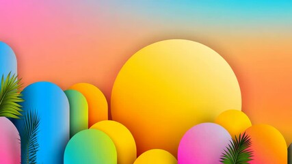 Poster - Colorful background with a yellow sun in the middle. The sun is surrounded by a bunch of colorful shapes