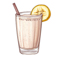 Poster - Creamy smoothie in glass with straw and slice of lemon on rim, perfect for refreshing drink. Enjoy delightful blend of flavors