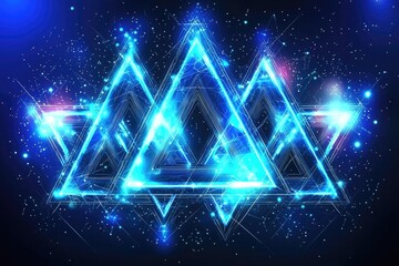 Abstract background with a blue, glowing, low-poly polygonal network connection and triangle shapes on a dark background, representing technology, science or digital concept design