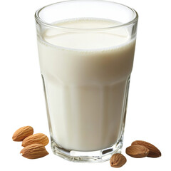 Poster - Creamy almond milk in glass with almonds beside it, showcasing healthy beverage choice. Enjoy nutty flavor and smooth texture