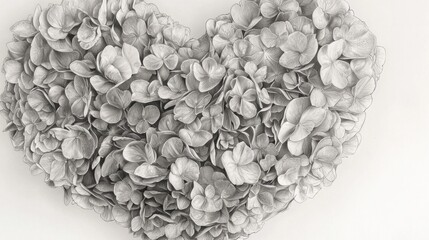 Poster - A romantic pencil sketch of a heart formed by hydrangeas and roses, each petal carefully shaded for depth and realism.
