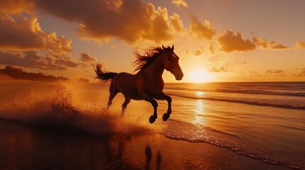 Wall Mural - Horse galloping beach sunset ocean freedom (3)