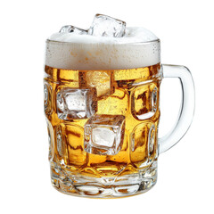 Poster - Refreshing beer in glass mug with ice cubes and frothy foam