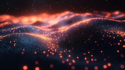 Poster - Abstract Digital Waves with Glowing Particles in Dark Background