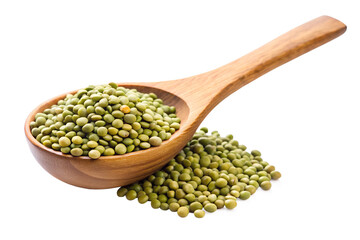 Wall Mural - green lentils in wooden spoon isolated on transparent background png