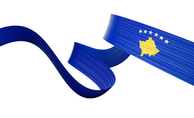 Wall Mural - 3d Flag Of Kosovo 3d Wavy Shiny Kosovo Ribbon Flag 3d Illustration