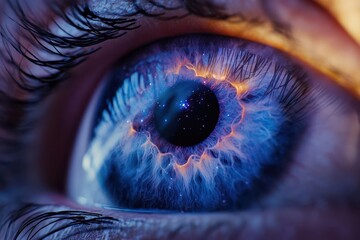 Wall Mural - a cosmic eye macro with swirling nebulae and stars forming a galaxy within the iris ethereal purple 