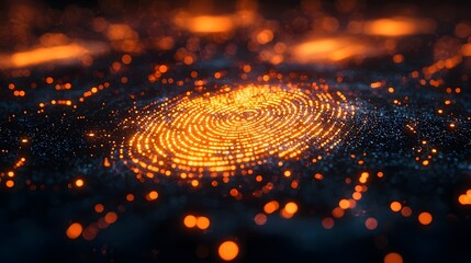 Poster - glowing digital fingerprint forming protective wall for cybersecurity