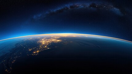 Wall Mural - View of earth from space showing blue oceans and white clouds in a vast black universe
