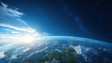 Wall Mural - Aerial view of earth from space showcasing the planets surface and atmosphere with visible landmasses and clouds